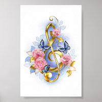 Vioolsleutel met roze rozen