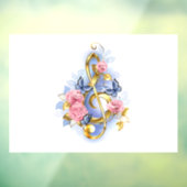 Vioolsleutel met roze rozen raamsticker (Vel 3)