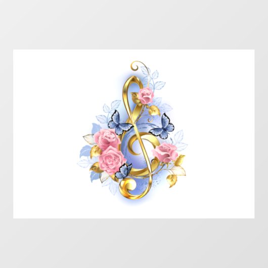 Vioolsleutel met roze rozen raamsticker (Vel)
