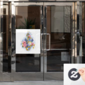 Vioolsleutel met roze rozen raamsticker (Kantoordeur)