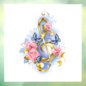 Vioolsleutel met roze rozen raamsticker (Vel 3)