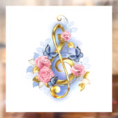 Vioolsleutel met roze rozen raamsticker (Vel 2)