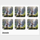 Vioolspelend konijn in prachtig regenwoud vierkante sticker (Vel)