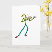 Vioolspelende Stickman Kaart (Gele Bloem)