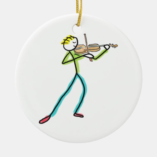 Vioolspelende Stickman Keramisch Ornament (Voorkant)