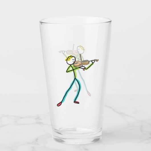 Vioolspelende stokmannetje glas (Voorkant)