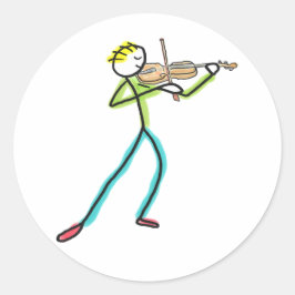 Vioolspelende stokmannetje ronde sticker