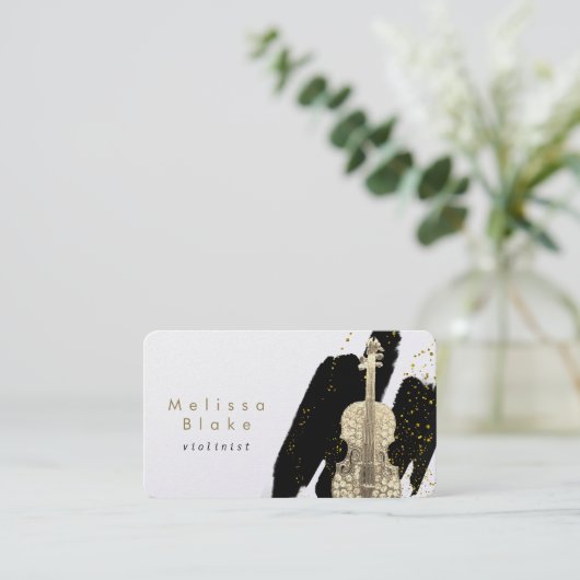 Vioolspeler Black Brush Strokes Decor Visitekaartje (Staand voorkant)