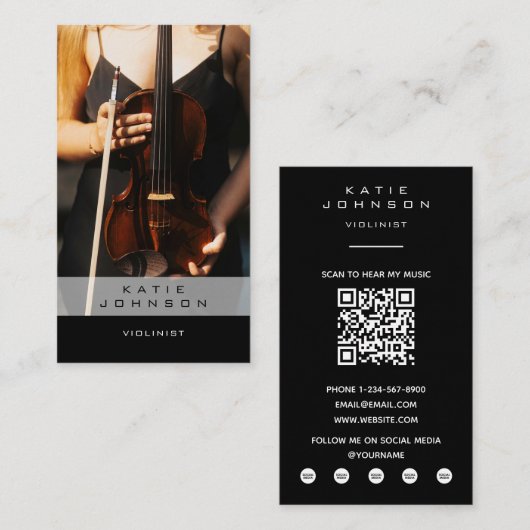 Vioolspeler Cellomuzikant Foto QR-code Visitekaartje (Voorkant / Achterkant)
