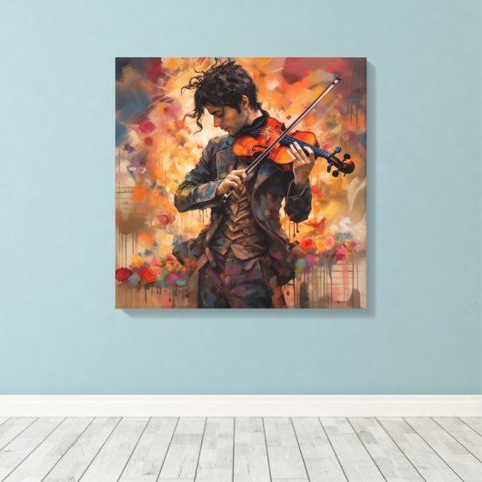 Vioolspeler in de praktijk canvas afdruk (Insitu (Houten vloer))