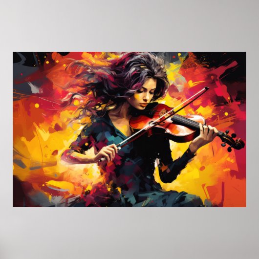 Vioolspeler Muziek Schilderen Abstracte Art Decor Poster (Voorkant)