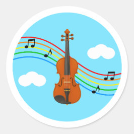 Vioolsticker Lucht Regenboog Muziek Kinderen Ronde Sticker