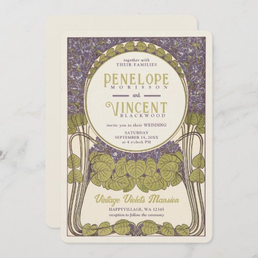  viooltjes bruiloft uitnodiging (Voorkant / Achterkant)