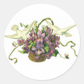 Viooltjes & duiven ronde sticker (Voorkant)