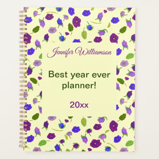 Viooltjes en bladeren oppervlaktepatroon Beste jaa Planner (Voorkant)