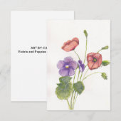 Viooltjes en papavers bedankkaart (Voorkant / Achterkant)
