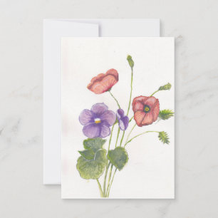 Viooltjes en papavers bedankkaart