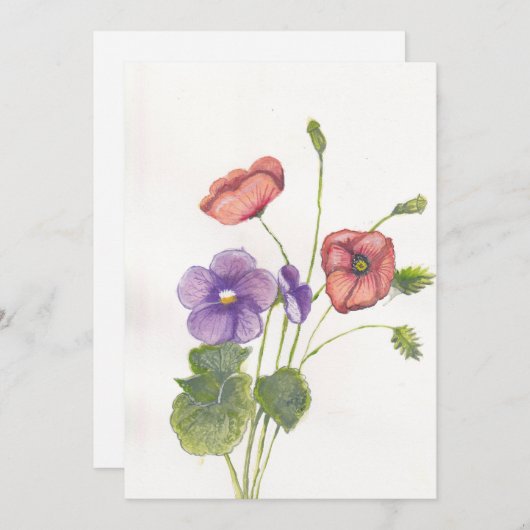 Viooltjes en papavers feestdagenkaart (Voorkant / Achterkant)