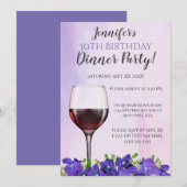 Viooltjes en wijnglas 30e verjaardag Dinner Party Kaart (Voorkant / Achterkant)