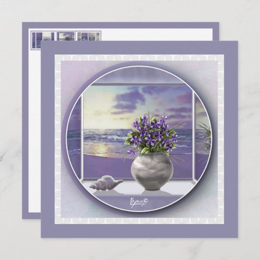 Viooltjes in een maanpot (Voorkant / Achterkant)