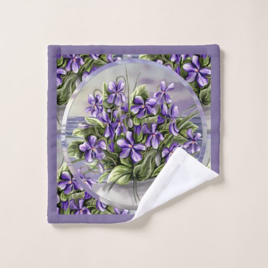 Viooltjes in een maanpot bad handdoek (Wasdoekje)