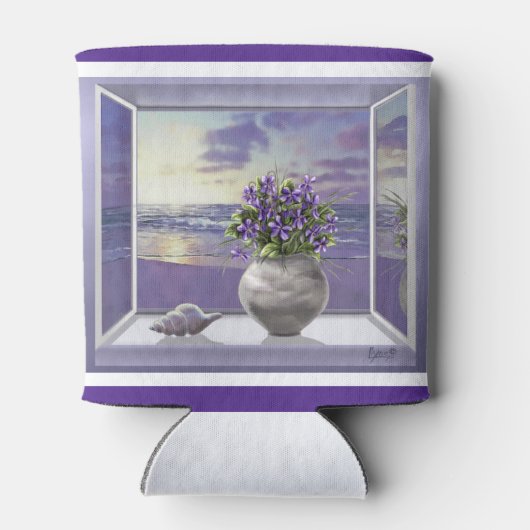 Viooltjes in een maanpot blikjeskoeler (Achterkant)