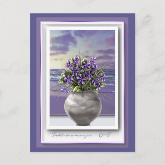 Viooltjes in een maanpot briefkaart (Voorkant)