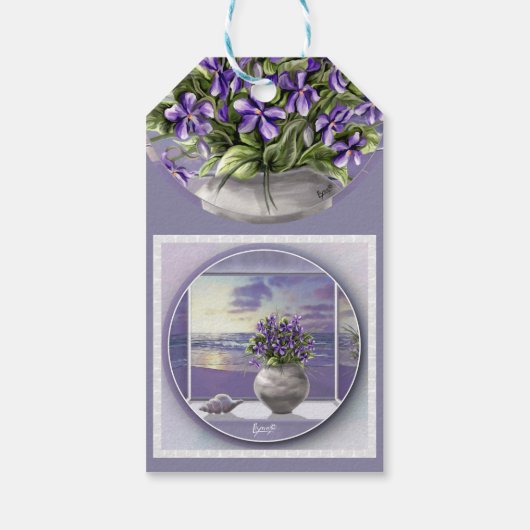 Viooltjes in een maanpot cadeaulabel (Achterkant)