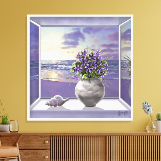 Viooltjes in een maanpot canvas afdruk (Insitu (Woonkamer))