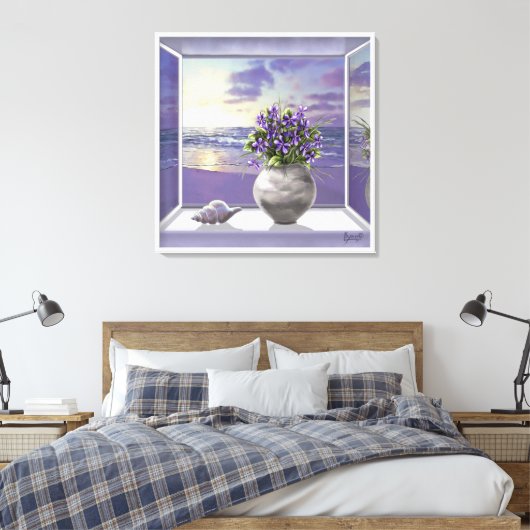 Viooltjes in een maanpot canvas afdruk (Insitu (Slaapkamer))
