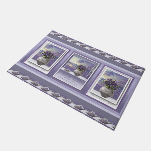 Viooltjes in een maanpot deurmat (Schuin)