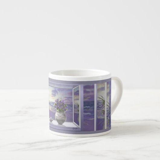 Viooltjes in een maanpot espresso kop (Voorkant rechts)