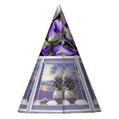 Viooltjes in een maanpot feesthoedjes (Achterkant)