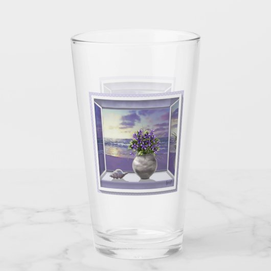 Viooltjes in een maanpot glas (Voorkant)