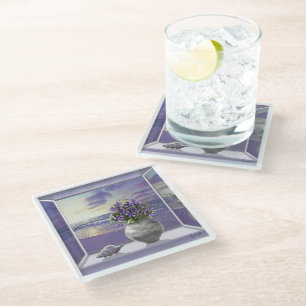 Viooltjes in een maanpot glazen onderzetter