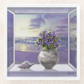 Viooltjes in een maanpot glazen onderzetter (Voorkant)