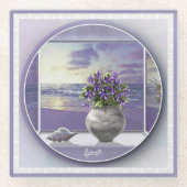 Viooltjes in een maanpot glazen onderzetter (Voorkant)