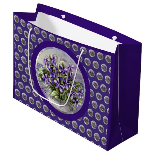 Viooltjes in een maanpot groot cadeauzakje (Voorkant Gekanteld)