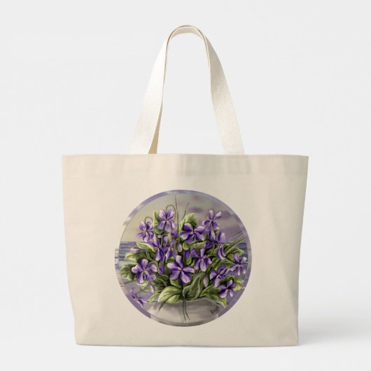 Viooltjes in een maanpot grote tote bag (Achterkant)