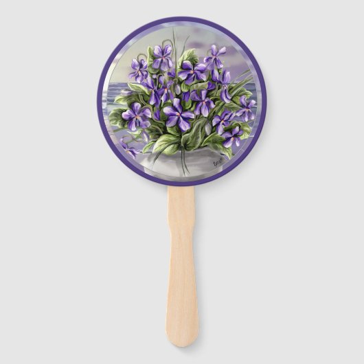 Viooltjes in een maanpot handwaaier (Achterkant)