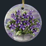 Viooltjes in een maanpot keramisch ornament<br><div class="desc">De bloemen in mijn paarse wereld collectie: de Violets, toeval: "Violette" in het Frans betekent "paarse", ze zijn het symbool van liefde. Deze bloemen zijn in een traditionele Koreaanse maan pot naast een zeeschelp. (Als fan van een wereldwijde K-pop groep💜 doen dit soort zeeschelpen en het open raam me aan...</div>