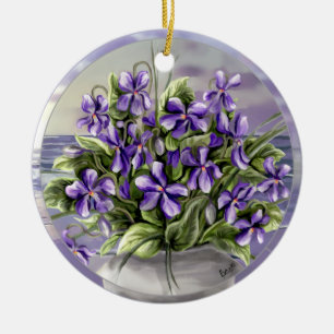 Viooltjes in een maanpot keramisch ornament