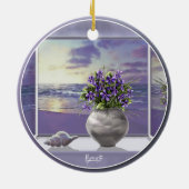 Viooltjes in een maanpot keramisch ornament (Achterkant)