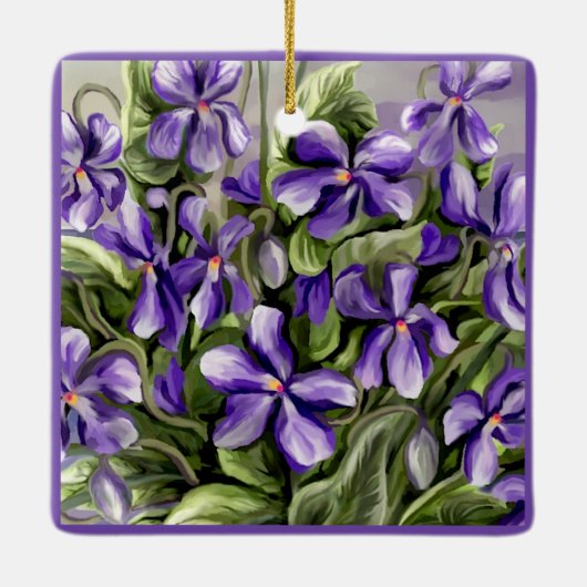 Viooltjes in een maanpot keramisch ornament (Achterkant)