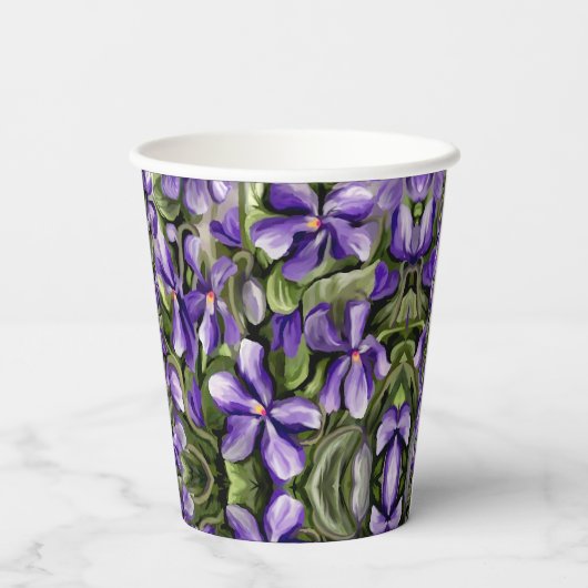 Viooltjes in een maanpot papieren bekers (Achterkant)