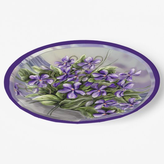 Viooltjes in een maanpot papieren bordje (Gekanteld)