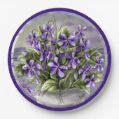 Viooltjes in een maanpot papieren bordje (Voorkant)