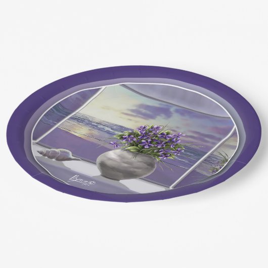 Viooltjes in een maanpot papieren bordje (Gekanteld)