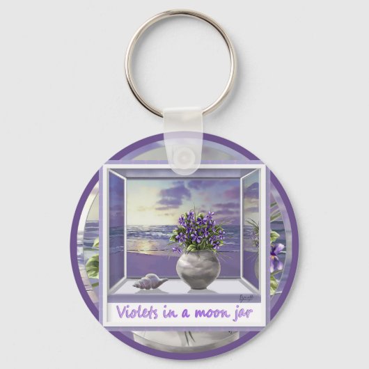 Viooltjes in een maanpot sleutelhanger (Achterkant)