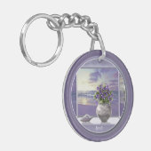 Viooltjes in een maanpot sleutelhanger (Voorkant Links)